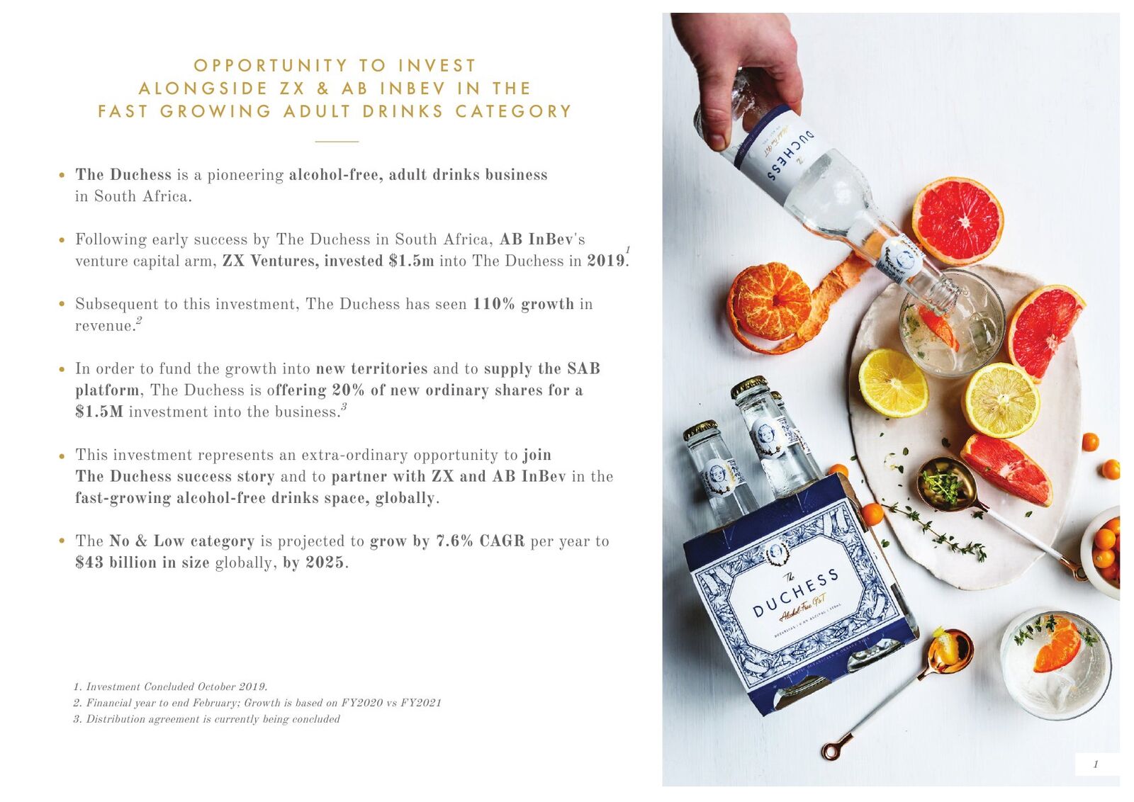 The Duchess pitch deck — slide 2: Opportunity to invest alongside ZX & AB InBev