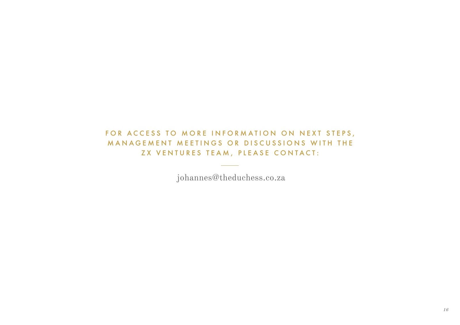 The Duchess pitch deck — slide 17: Contact