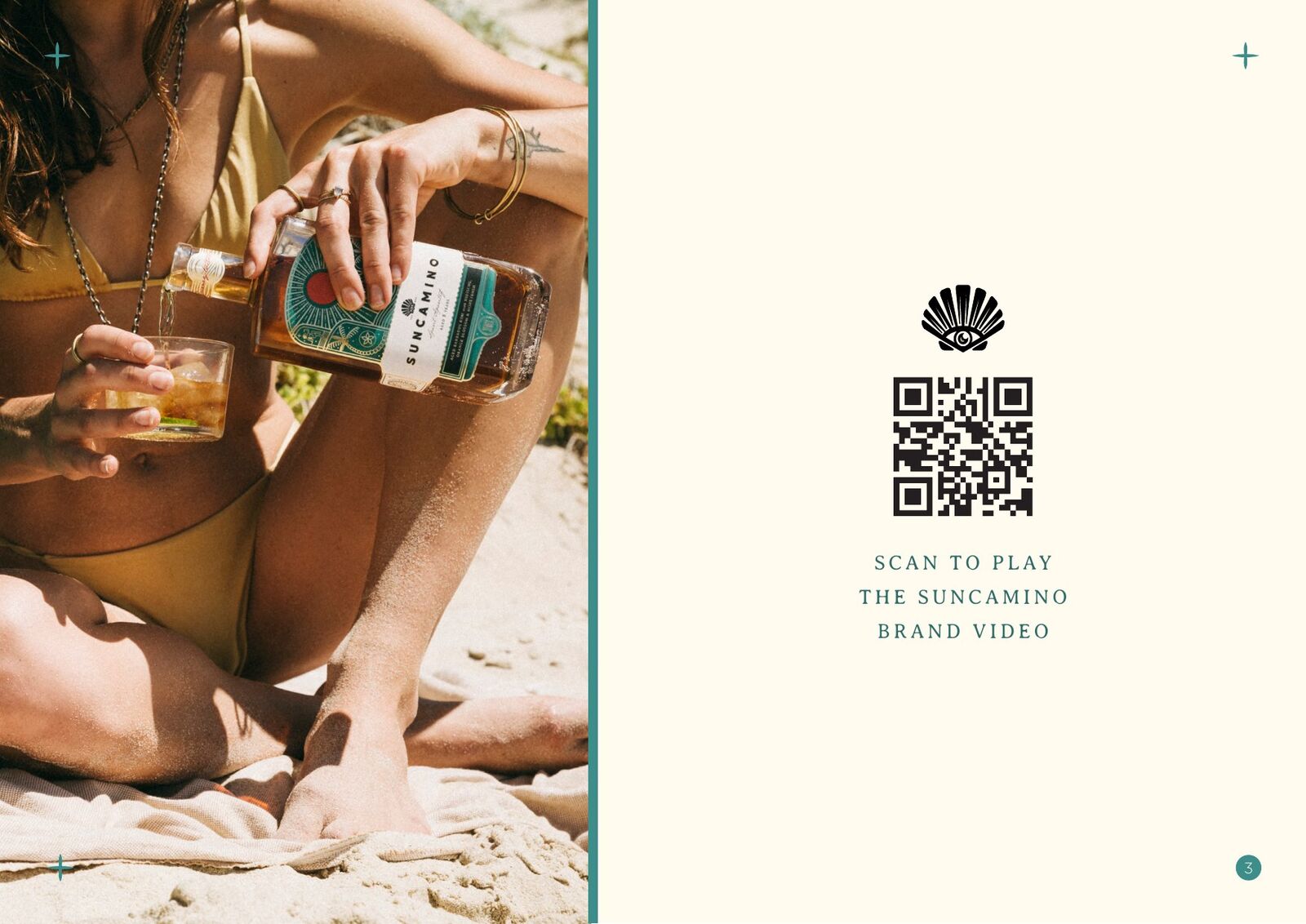 Suncamino Rum partnership deck — slide 3: Scan to play the Suncamino brand video