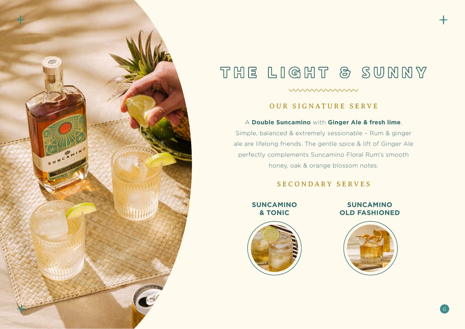 Suncamino Rum partnership deck — slide 6: The Light & Sunny — signature serve