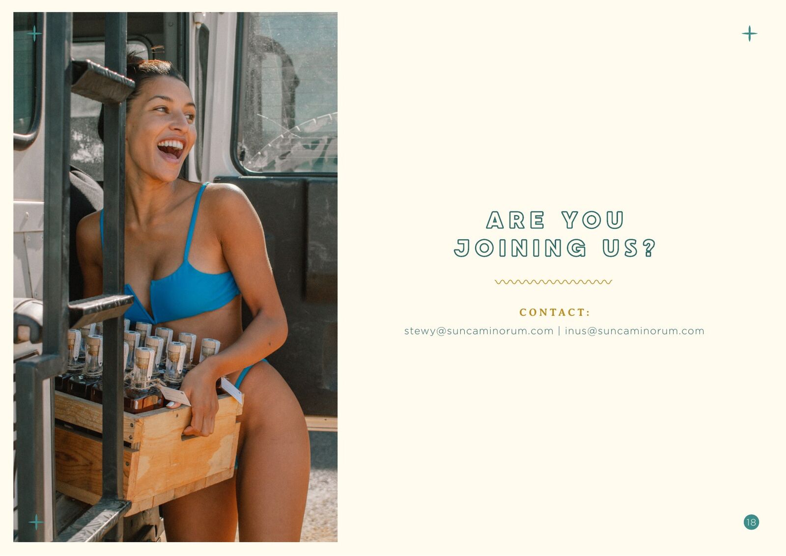 Suncamino Rum partnership deck — slide 18: Are you joining us? — contact